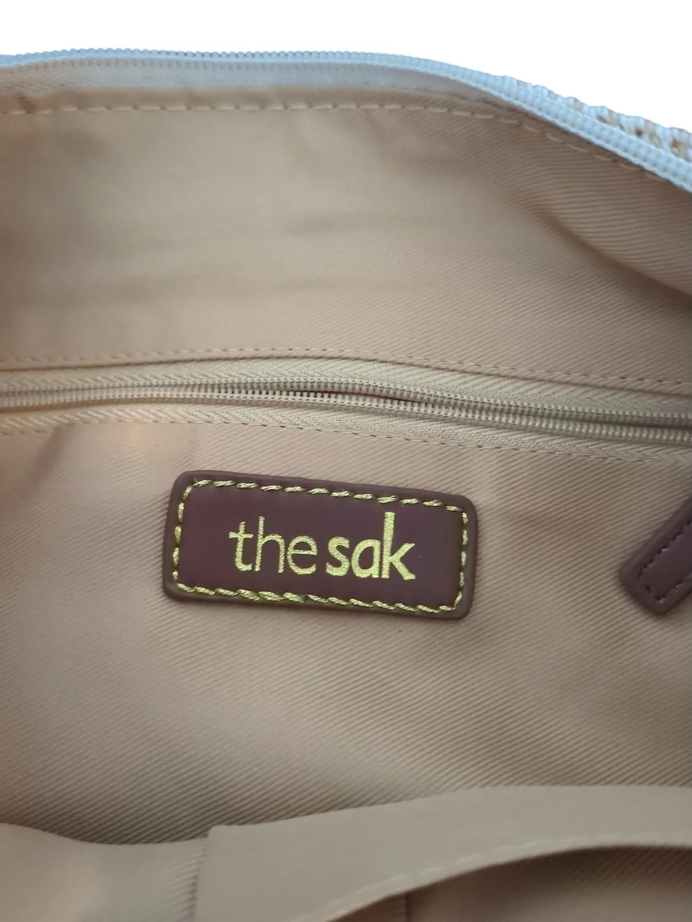 The Sak Crochet Hobo Shoulder Bag Neutral Stripe Boho Slouch Large Zip Neutral